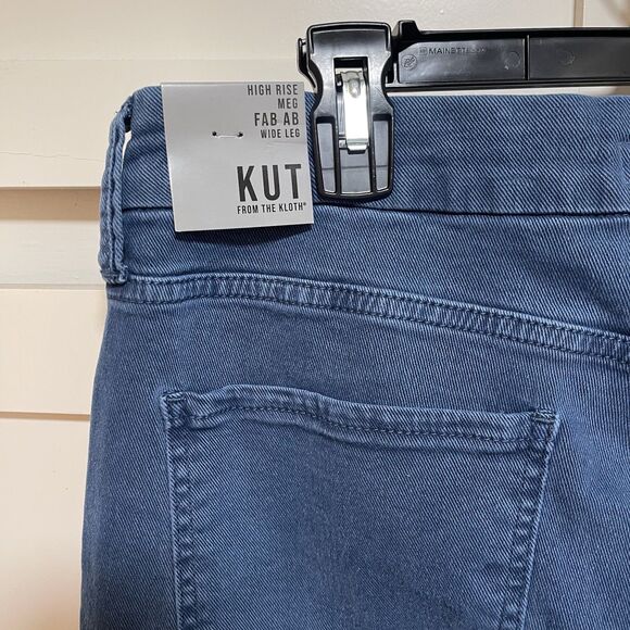 KUT From The Kloth Jeans Marine High-Rise Fab Ab Wide Leg Raw Hem Sz 12 NWT - Picture 6 of 14